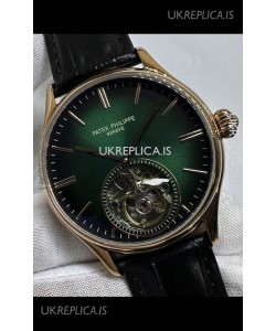 Patek Philippe Japanese Tourbillon Rose Gold Green Dial Japanese Replica Watch 