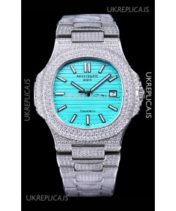 Patek Philippe Super Clone Nautilus 5711/1A Diamonds Paved Edition Tiffany Blue Dial