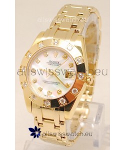 Rolex Datejust Pearlmaster Japanese Replica Gold Watch in White Pearl Dial -34MM