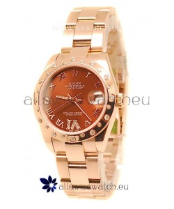 Rolex Datejust Japanese Replica Rose Gold Watch in Brown Dial - 36MM