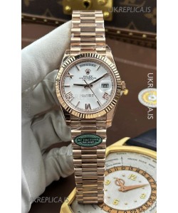 Rolex Day Date 228236 Rose Gold White Roman Dial Super Clone Watch 