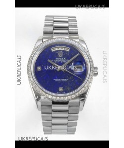 Rolex Day Date Blue Lapis Dial Diamonds Bezel 36MM Swiss Replica Watch 