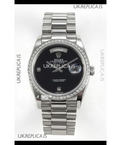 Rolex Day Date Black Dial Diamonds Bezel 36MM Swiss Replica Watch 