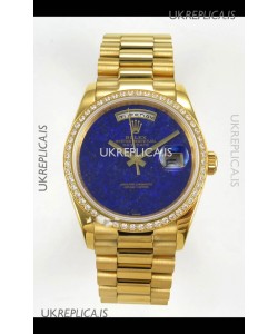 Rolex Day Date Yellow Gold Blue Lapis Dial Diamonds Bezel 36MM Swiss Replica