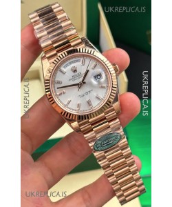 Rolex Day Date 228236 Rose Gold Sunburst Steel Dial Super Clone Watch 