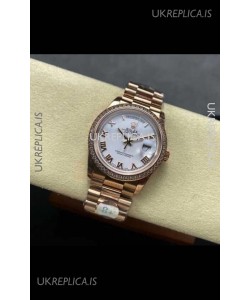 Rolex Day Date 128345RBR Rose Gold White Dial Super Clone Watch 