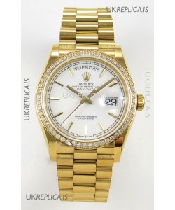 Rolex Day Date 128348 Yellow Gold White Dial Diamonds Bezel Super Clone Watch 