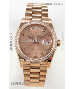 Rolex Day Date 128345 Rose Gold Diamonds Dial Super Clone Watch 