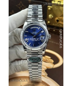 Rolex Day Date 228236 Stainless Steel Blue Roman Dial Super Clone Watch 