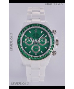 Rolex Daytona AET White Ceramic Green Dial 4130 Movment Super Clone Watch 