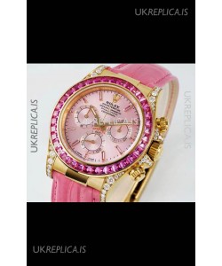 Rolex Daytona 116568 Yellow Gold 4801 Movement Sapphires Pink Dial Super Clone Watch 
