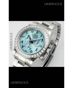 Rolex Daytona 116519 Stainless Steel Ice Blue Arabic Dial Super Clone Watch 