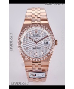 Rolex Land-Dweller 127336 Steel Honeycomb Dial Diamonds Rose Gold 40MM Super Clone Watch 