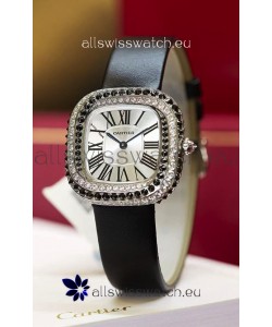 Coussin De Cartier Steel Watch Swiss Replica Watch Black Strap 