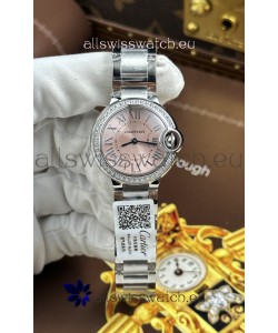 Ballon De Cartier Swiss Quartz 1:1 Mirror Quality 33MM in Steel Pink Dial 