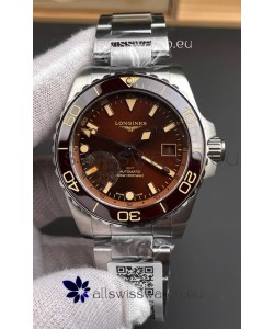 Longines HydroConquest GMT 1:1 Mirror Swiss Replica Watch in Brown Dial Steel Strap