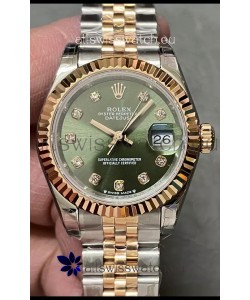 Rolex Datejust Super Clone Green Dial 2 Tone Rose Gold Watch 28MM