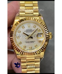 Rolex Datejust Super Clone Pearl Dial Yellow Gold Casing Watch 28MM