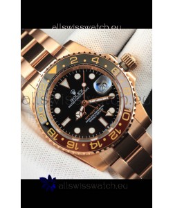 Rolex GMT Masters II Rose Gold Plating Japanese Replica Watch Black Dial