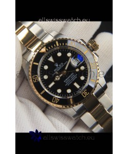 Rolex Submariner Japanese Replica Watch 904L 2 Tone Yellow Gold - Ceramic Bezel in Black